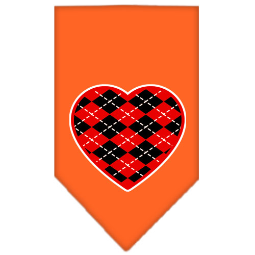 Argyle Heart Red Screen Print Bandana Orange Small